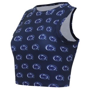 women's navy crop tank with repeating Penn State Athletic Logos